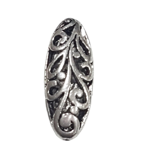 Long Silver Patterned  Bead Charm