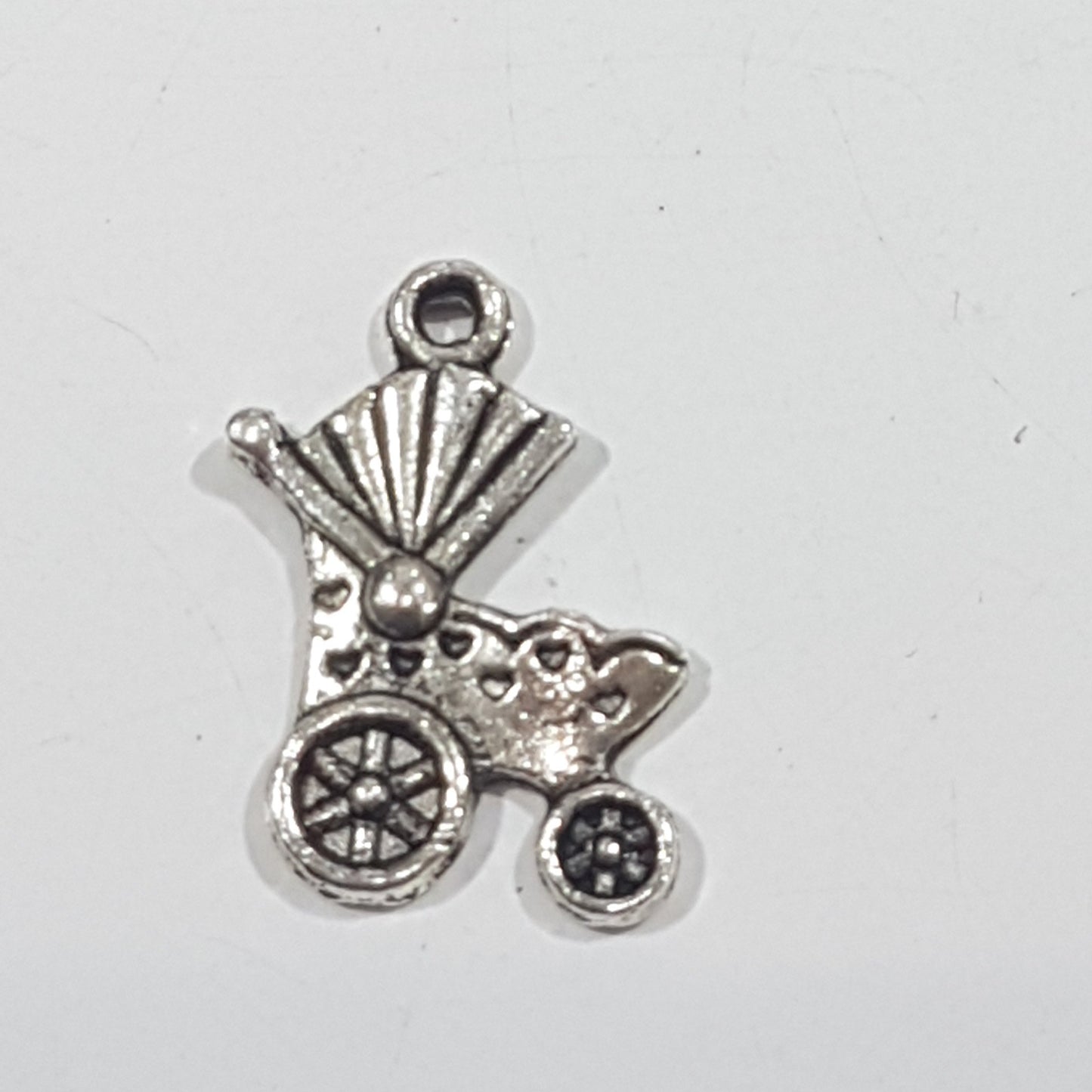 Silver Vintage Style Baby Carriage Charm