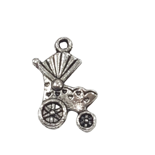 Silver Vintage Style Baby Carriage Charm