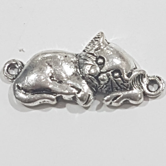 Silver Sleeping Kitty Cat Connector Charm