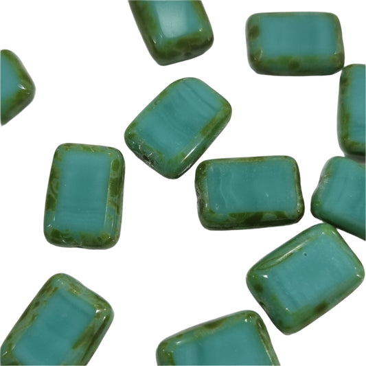 12pc Czech Turquoise Picasso Rectangle Beads