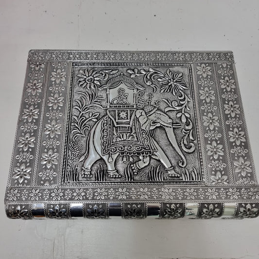 Silver Elephant Jewellery Box - Black Velvet