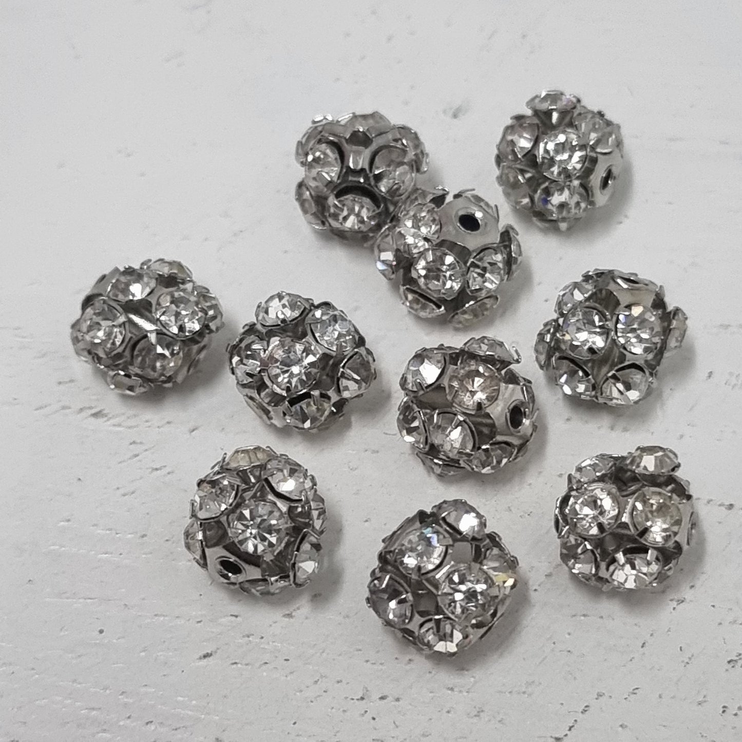 10pc 10mm Silver Rhinestone Ball Beads