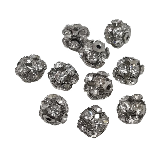 10pc 10mm Silver Rhinestone Ball Beads