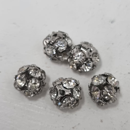 5pc 12mm Silver Rhinestone Ball Bead