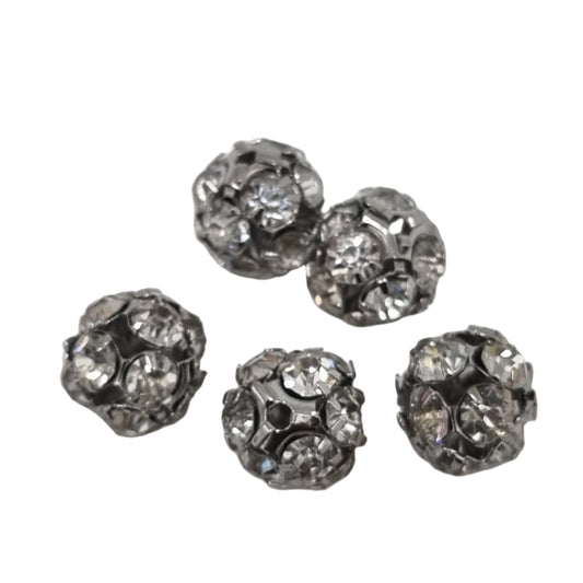 5pc 12mm Silver Rhinestone Ball Bead