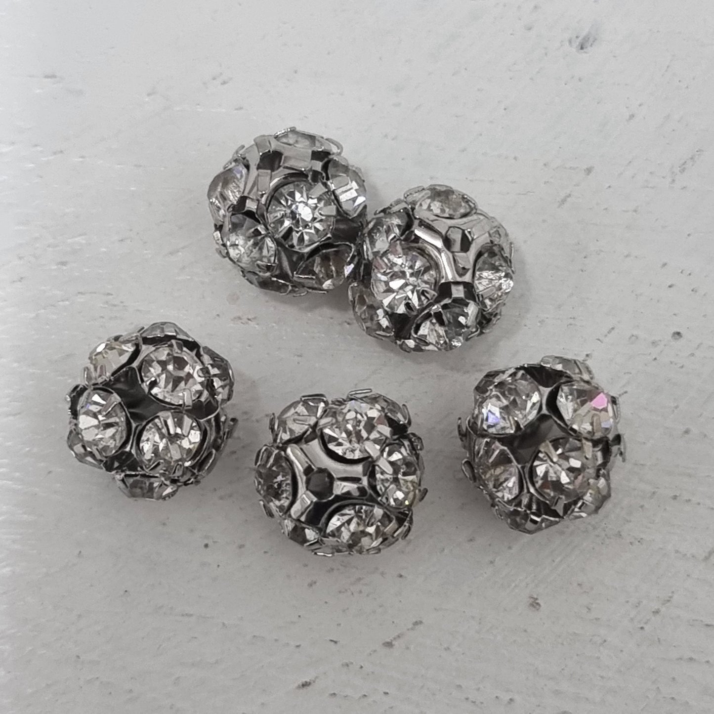 5pc 12mm Silver Rhinestone Ball Bead