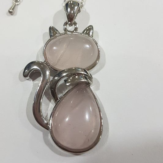 Light Rose Quartz Kitten Pendant Necklace