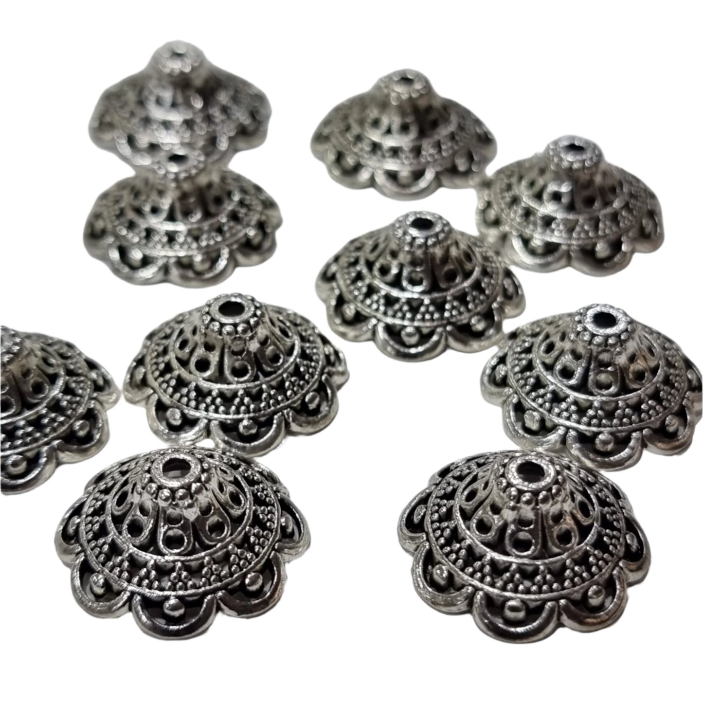 10pc Large Silver Bead Caps