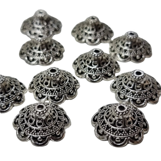 10pc Large Silver Bead Caps