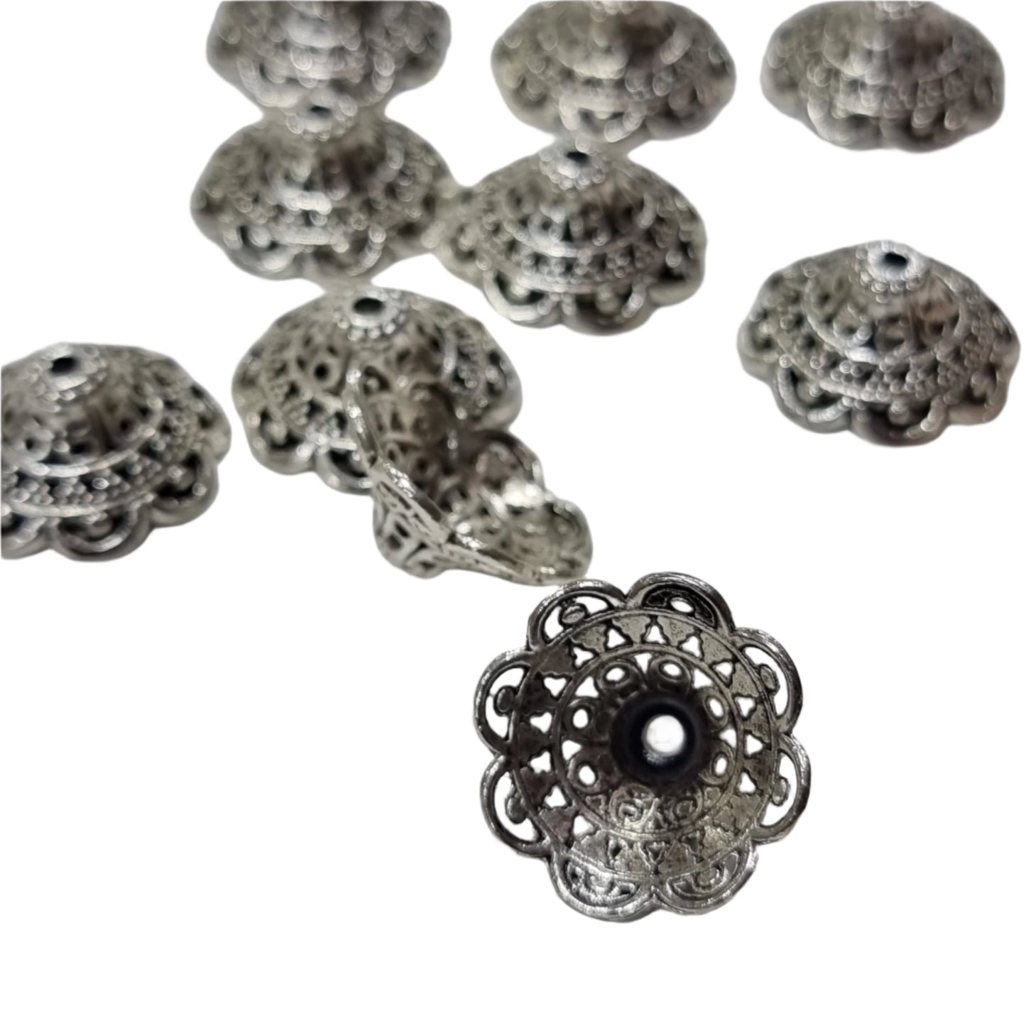 10pc Large Silver Bead Caps