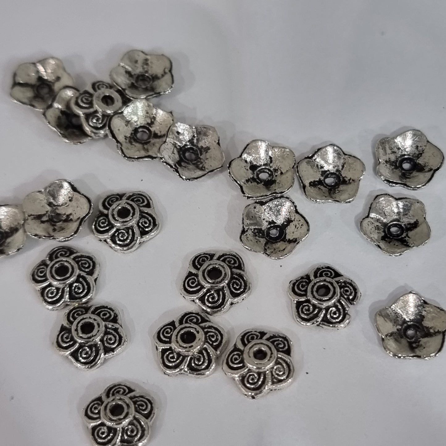 40pc Silver Spiral Bead Caps