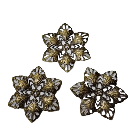 5pc Bronze Flower Filigree Stamping