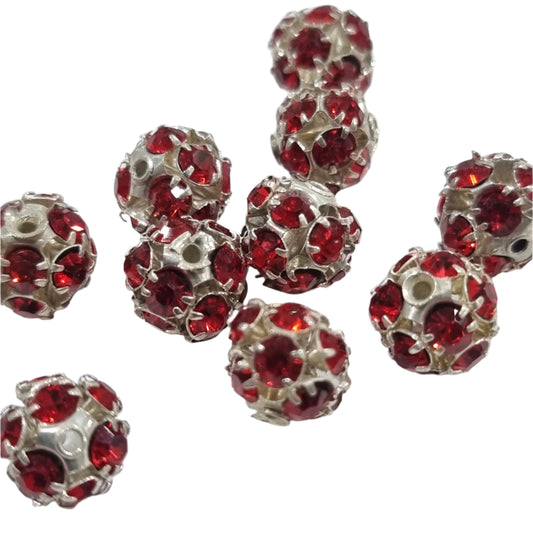 10pc 8mm Red Rhinestone Bead