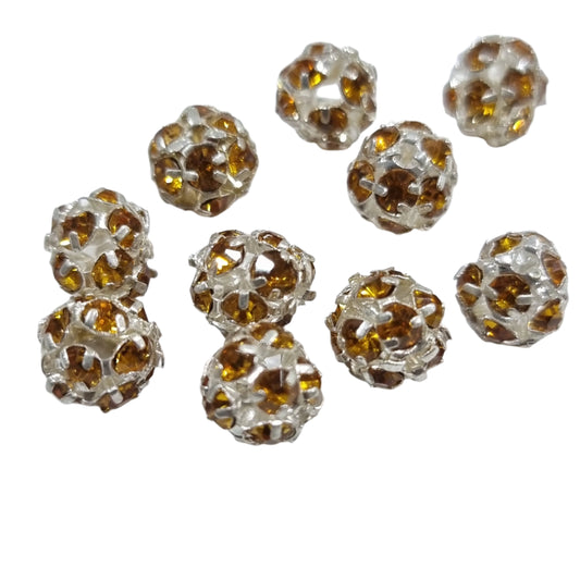 10pc 8mm Lt Topaz Rhinestone Bead