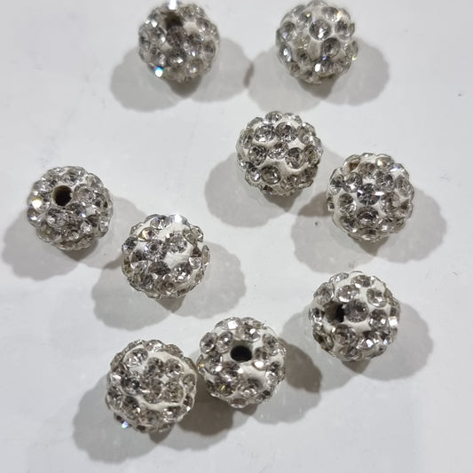 10pc 8mm White Rhinestone Beads