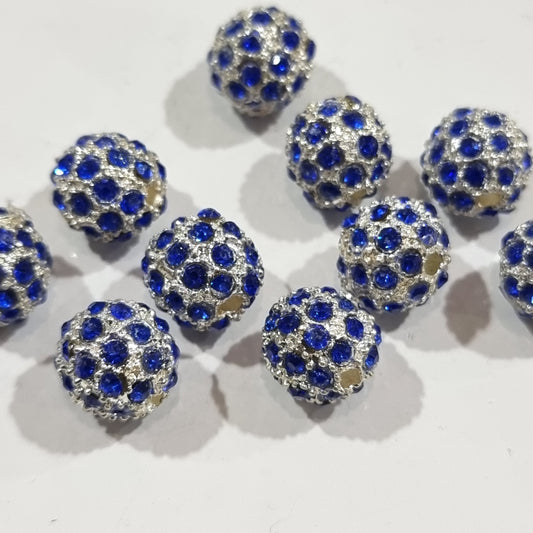 10pc 10mm Blue Rhinestone Beads