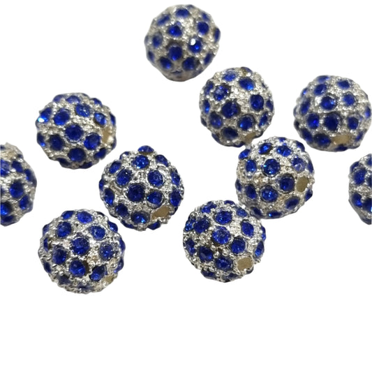 10pc 10mm Blue Rhinestone Beads