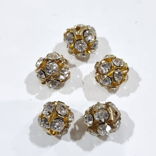 5pc 12mm Gold Rhinestone Rhinestone Beads