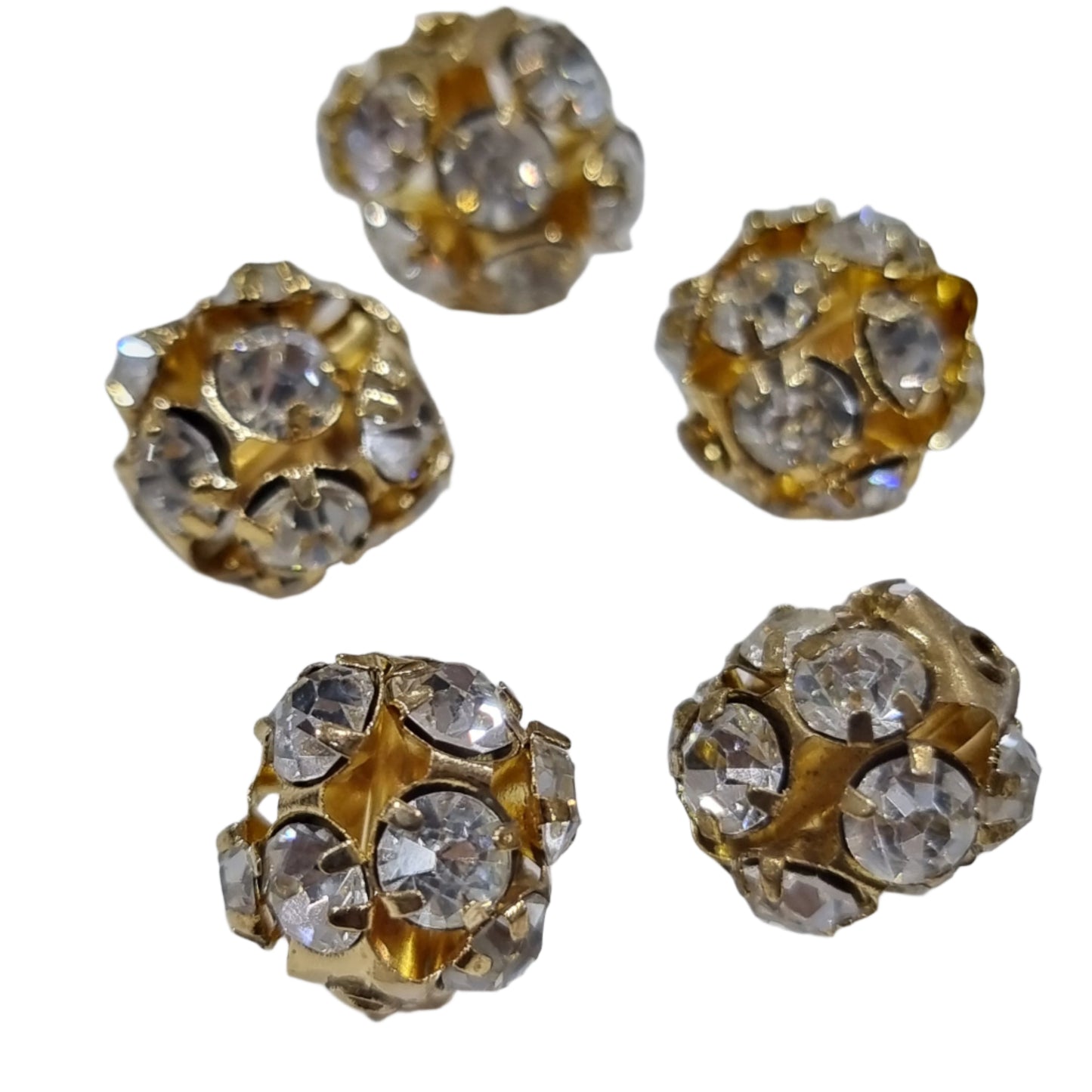 5pc 12mm Gold Rhinestone Rhinestone Beads