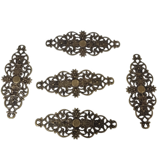 5pc Long Antique Bronze Filigree Stamping