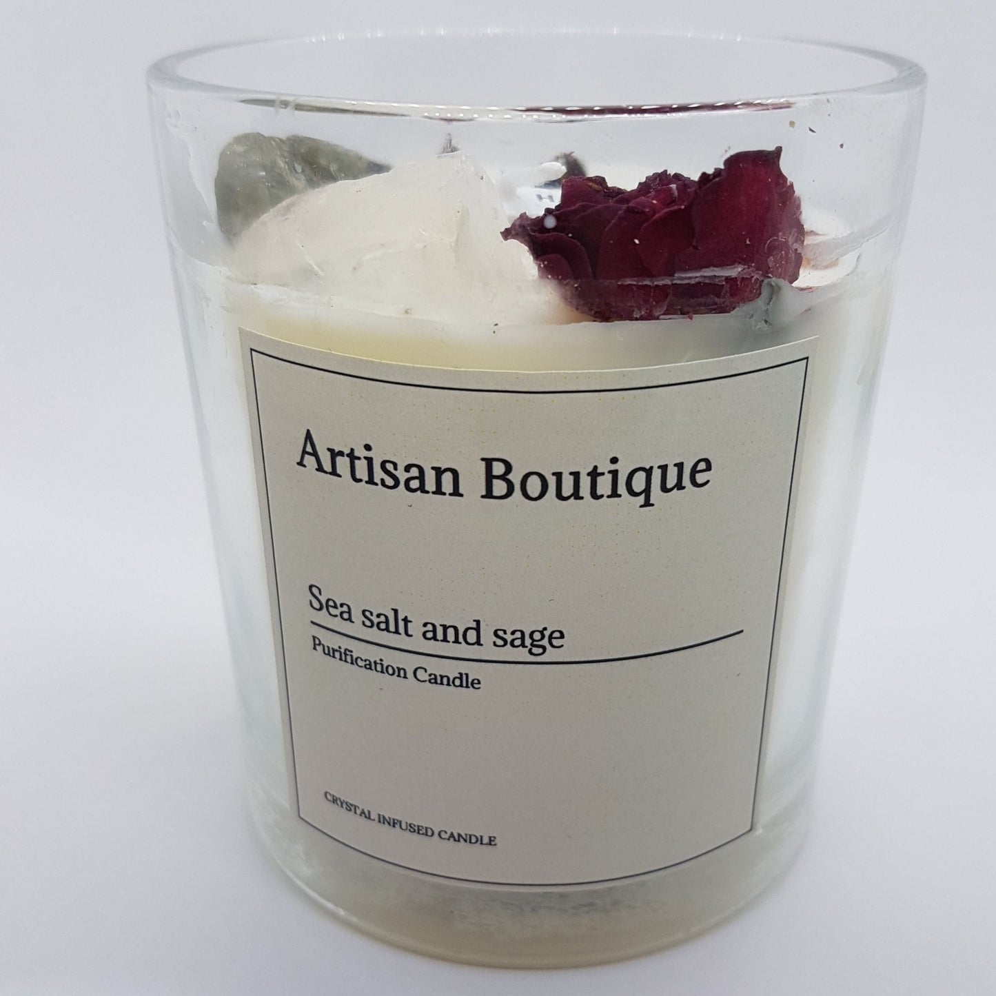 Handmade Sea Salt & Sage Crystal Infused Candle
