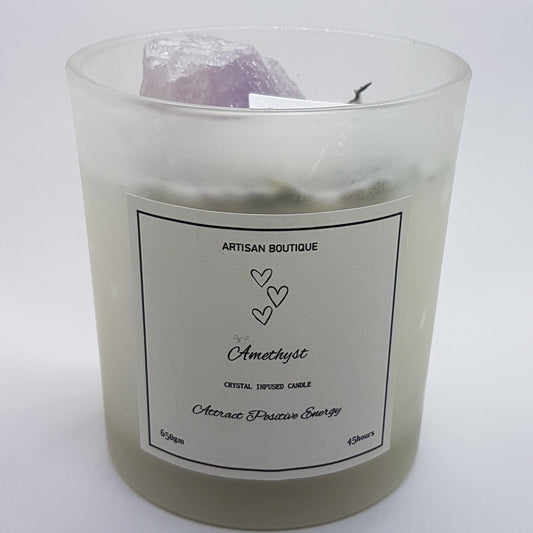 Handmade Lavender Amethyst Crystal Infused Candle