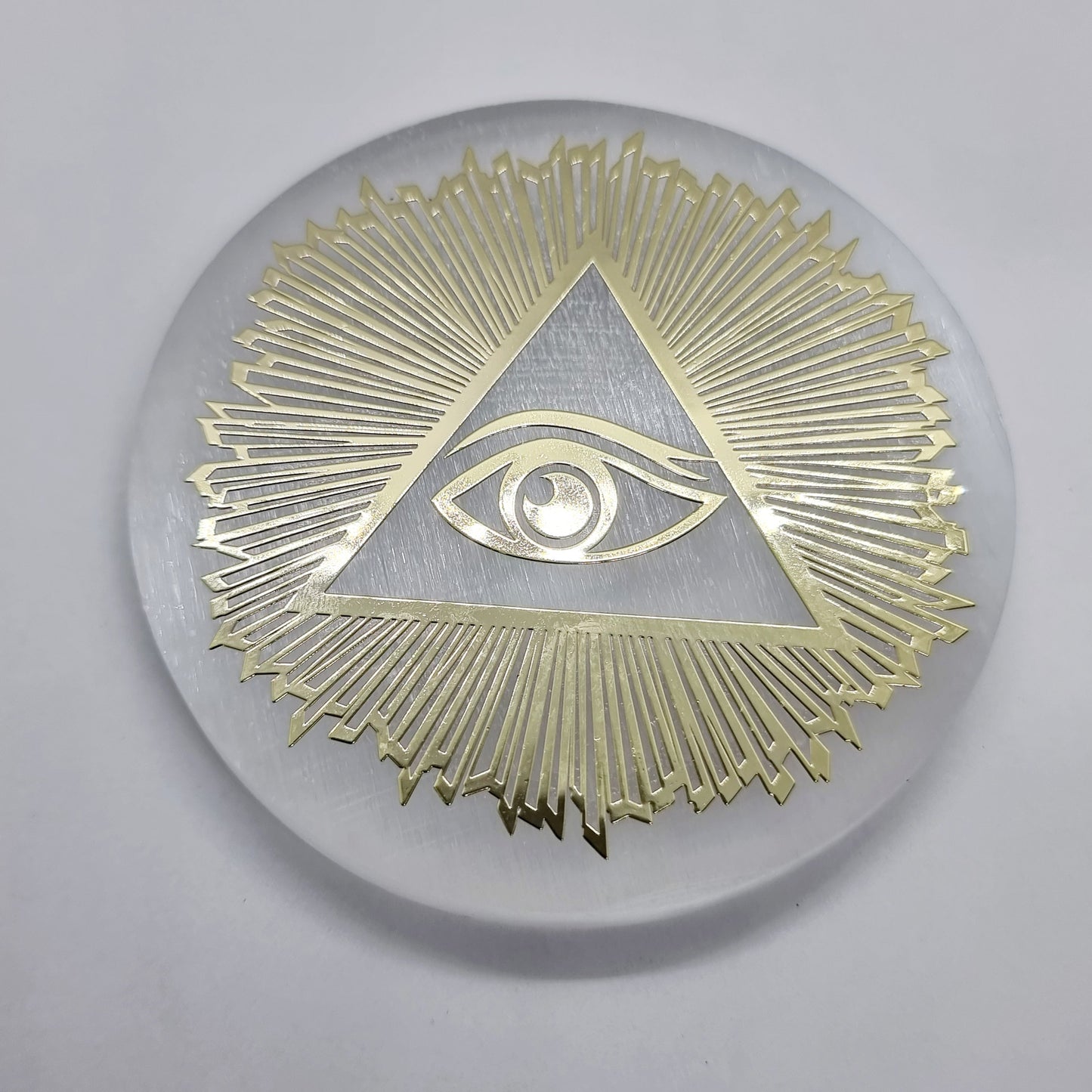 Small Selenite Eye of God Gold Foil Charging Plate