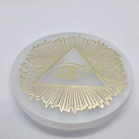 Small Selenite Eye of God Gold Foil Charging Plate