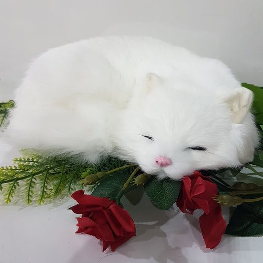 White  Lifelike Sleeping Cat Toy With White Ears