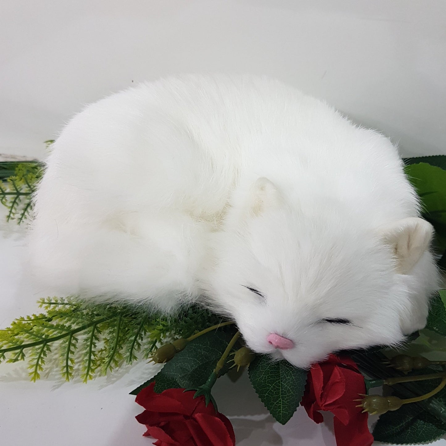 White  Lifelike Sleeping Cat Toy With White Ears