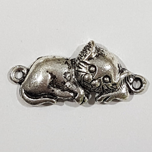 Dark Silver Cat  Charm With Double link Connectors.
