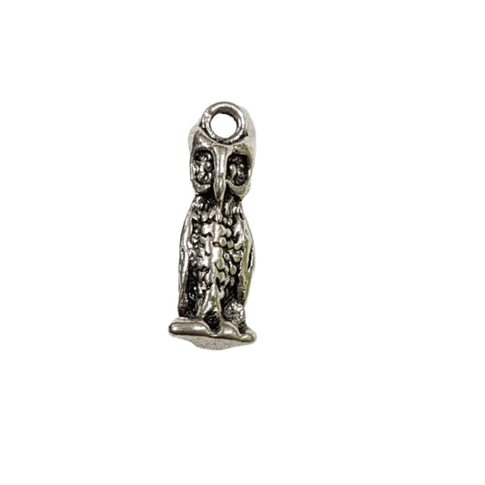 Small Standing Dark Silver Owl Charm