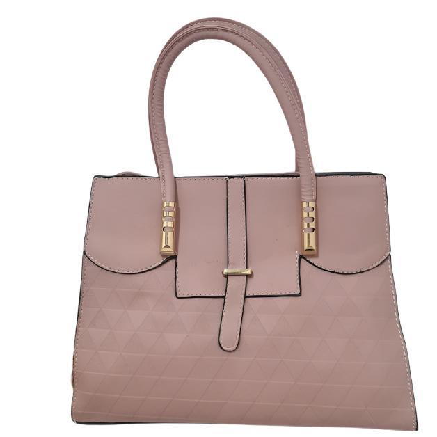 2 pc Large Dark Pink Leather Handbag With Triangle Pattern.