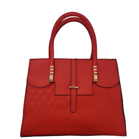 2 pc Large Red Leather Handbag With Triangle Pattern.