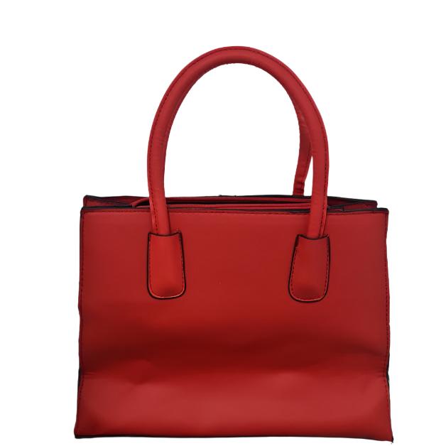 2 pc Large Red Leather Handbag With Triangle Pattern.