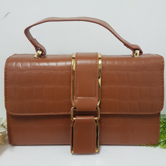 Large Stone Pattern Brown Handbag