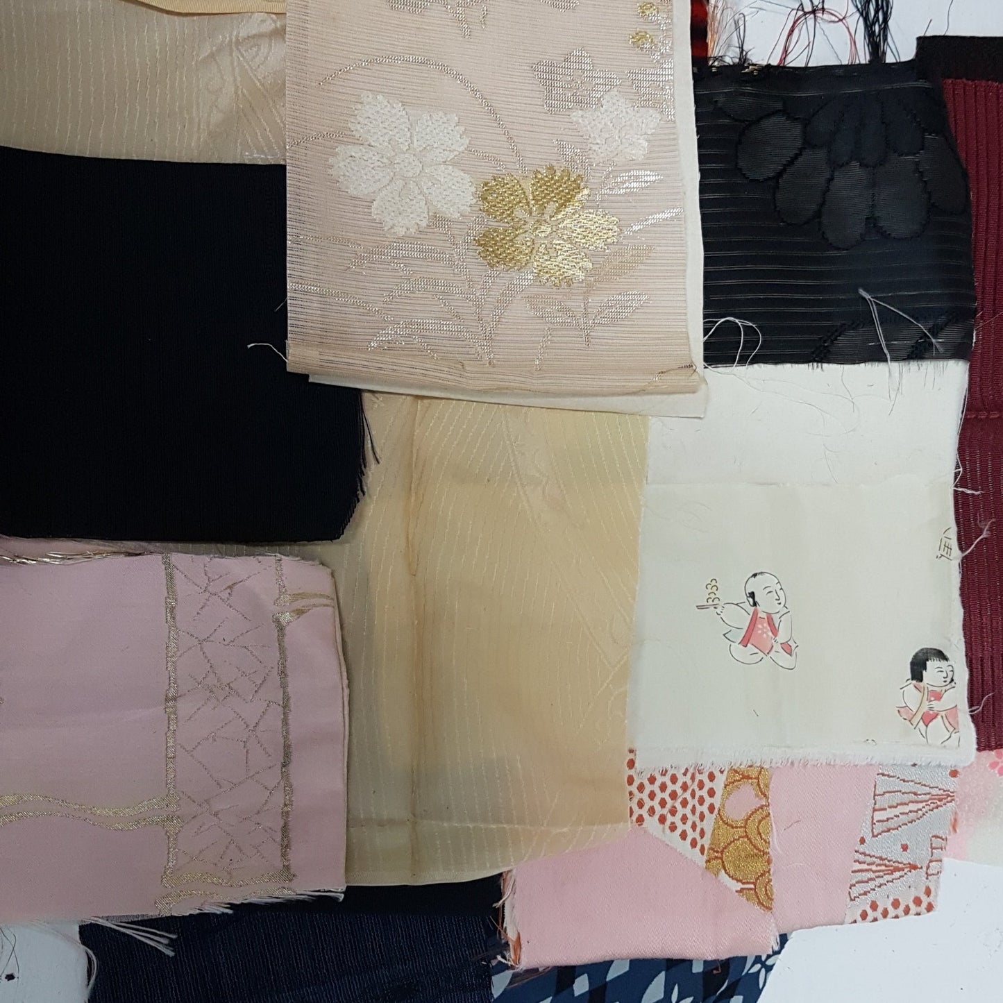 Vintage Japanese Kimono & Obi Belt Fabric Scraps