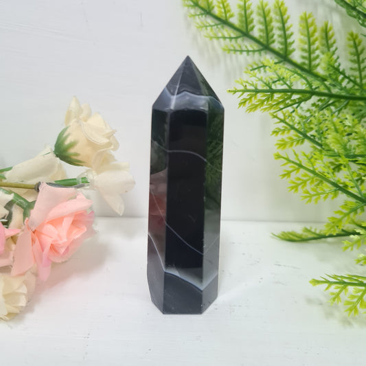 Black Agate Gemstone Point