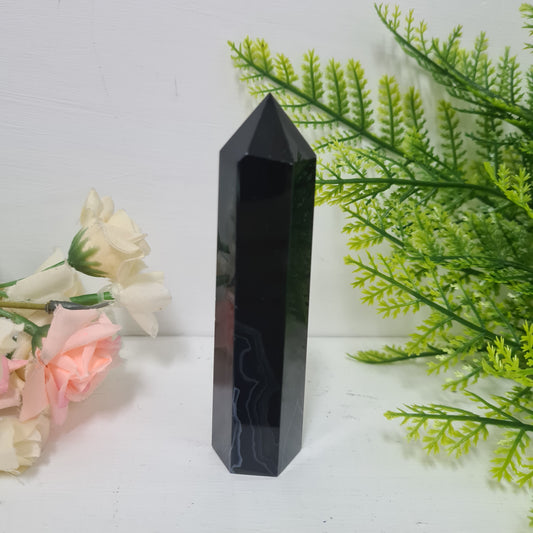 Black Agate Gemstone Point