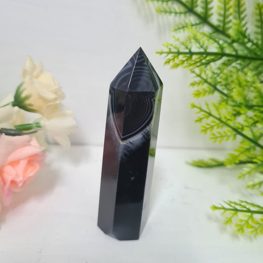 Black Agate Gemstone Point