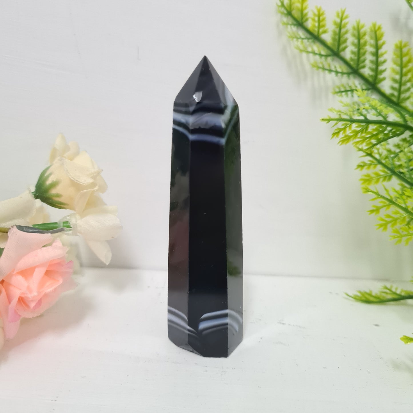 Black Agate Gemstone Point
