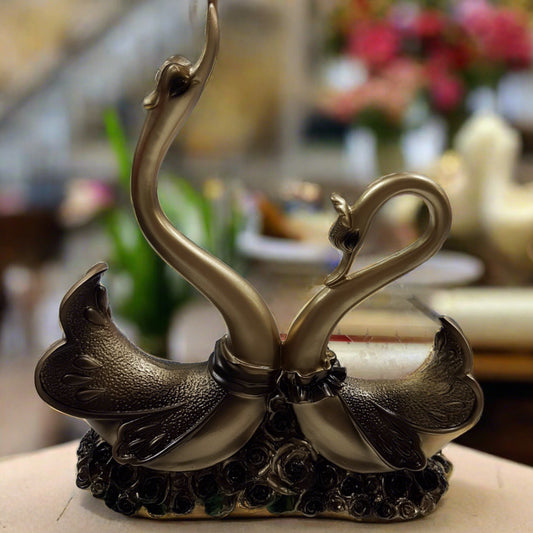 Gold Resin Double Swan Statue