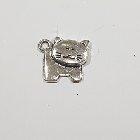 Silver Smiling Kitty Cat Charm
