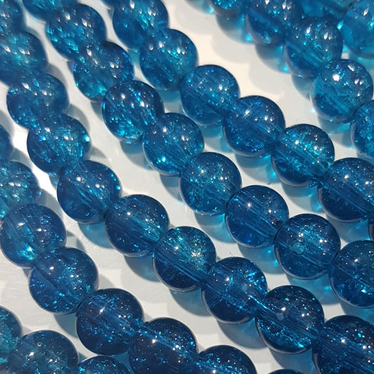 8mm Blue Crackle Glass Beads