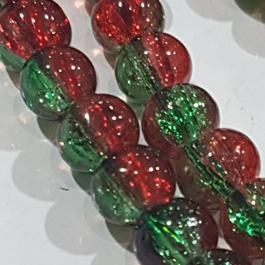 6mm Red & Green Glass Crackle Beads