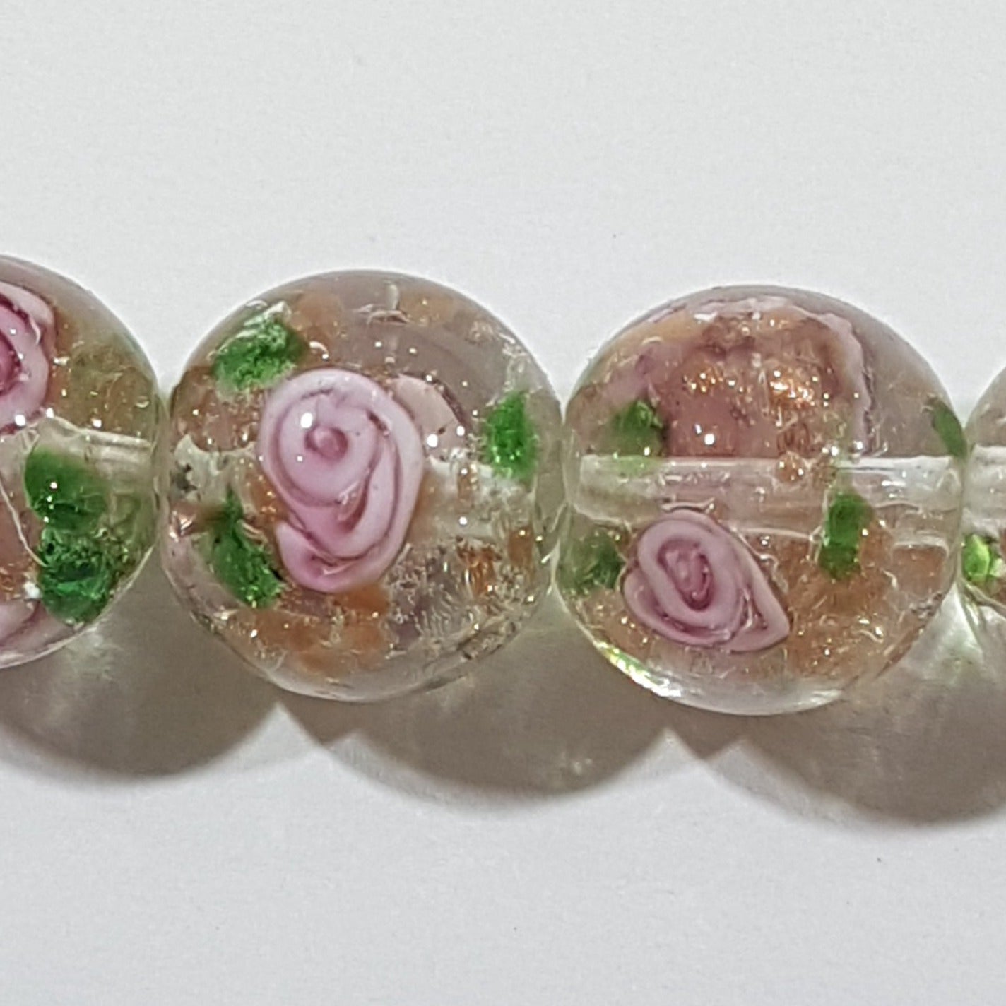 10mm Clear Rose Lampwork Bead
