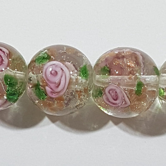 10mm Clear Rose Lampwork Bead