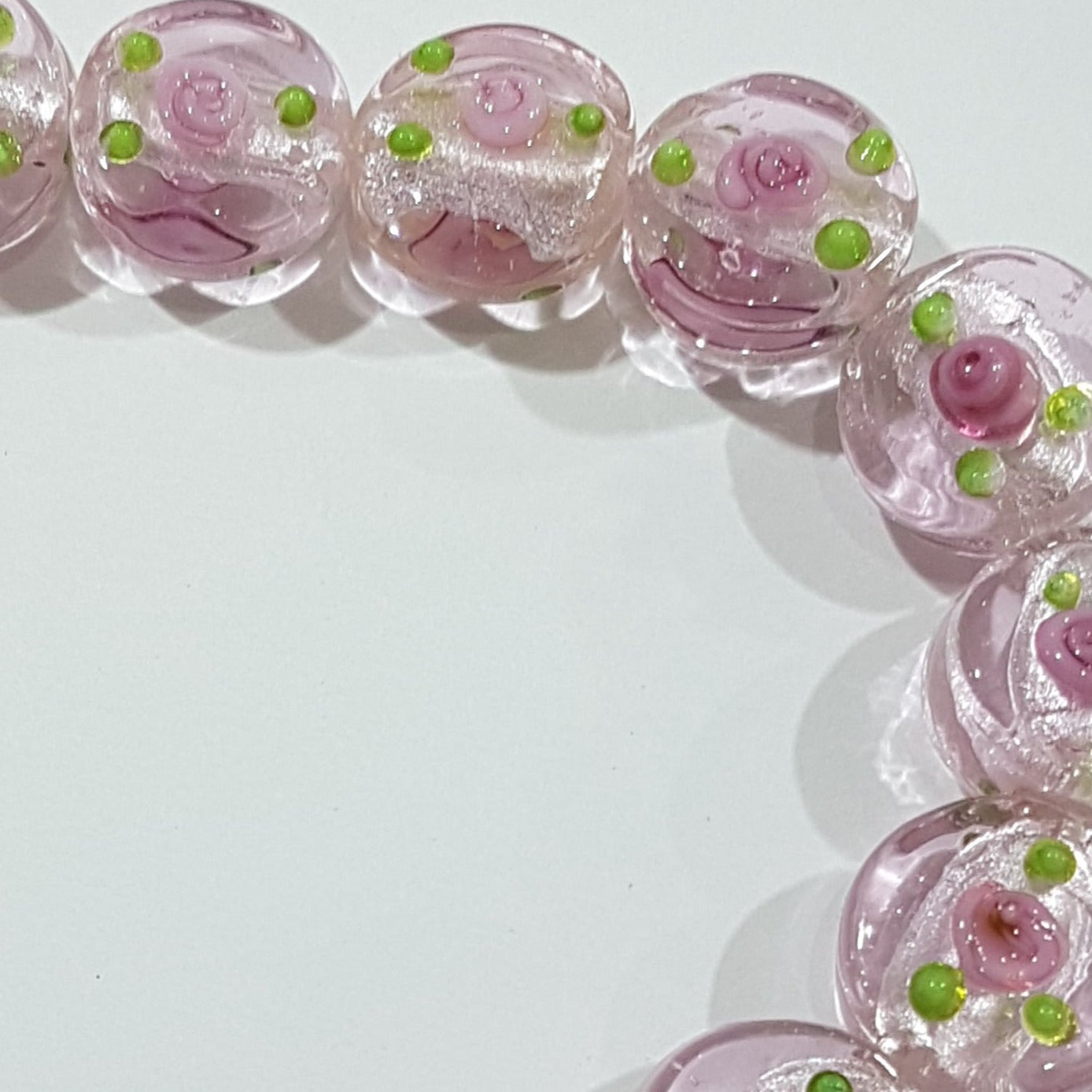 14mm Pink Floral Flat & Round Lampwork Bead