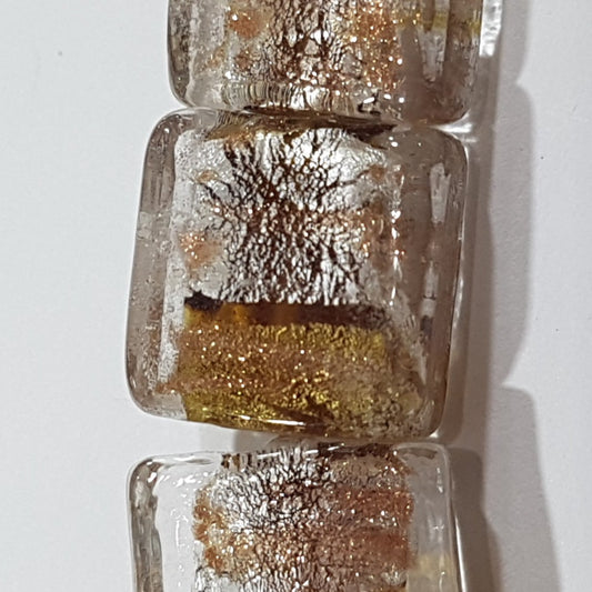 14mm Clear Square Lampwork Bead With Silver & Gold Foil
